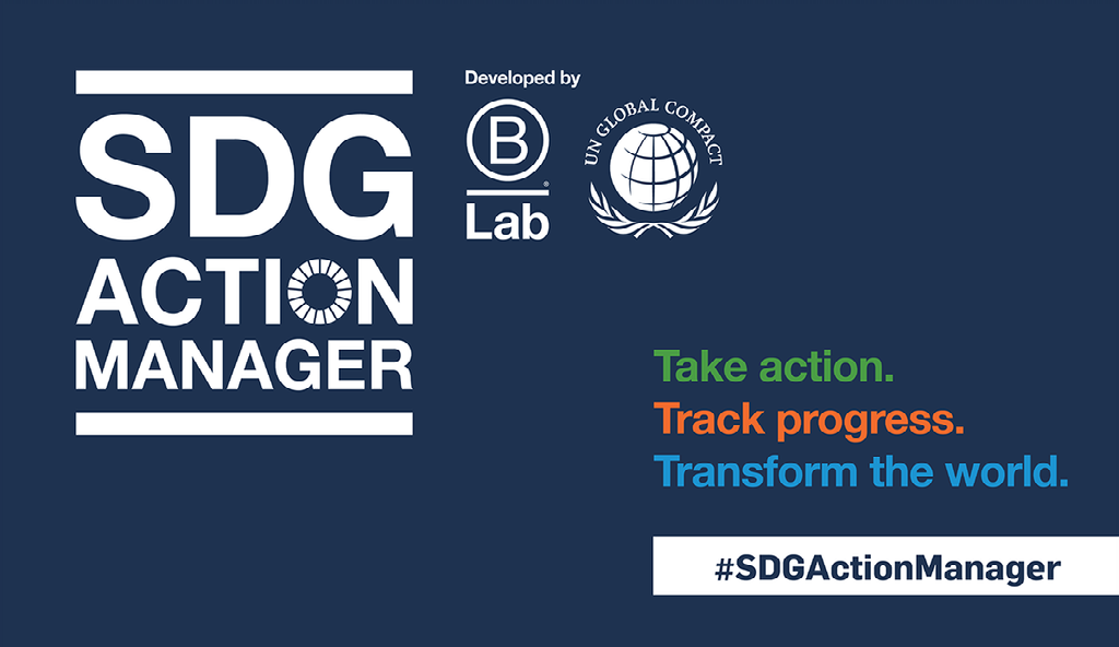 Blå bakgrund med texten "SDG Action Manager"